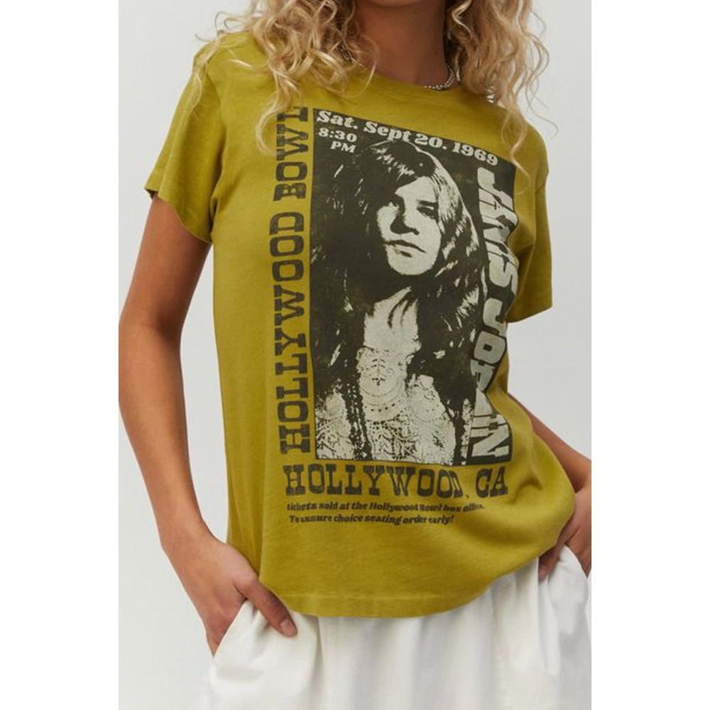 Daydreamer Janis Joplin Hollywood Bowl Graphic Band Tshirt Avocado Green Medium